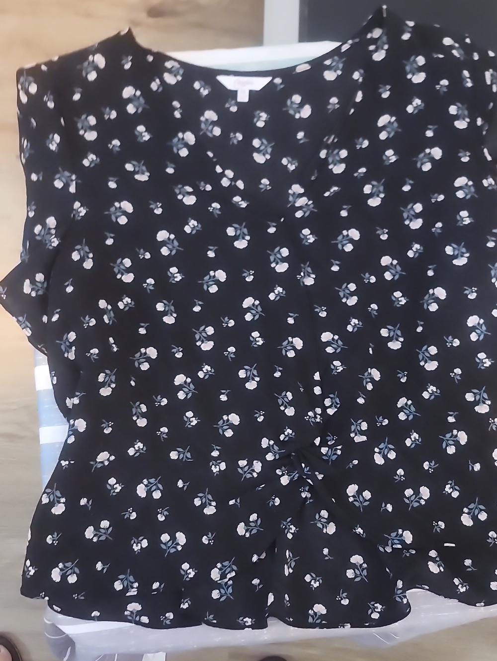 Candie's Black Blouse with White Floral Print
